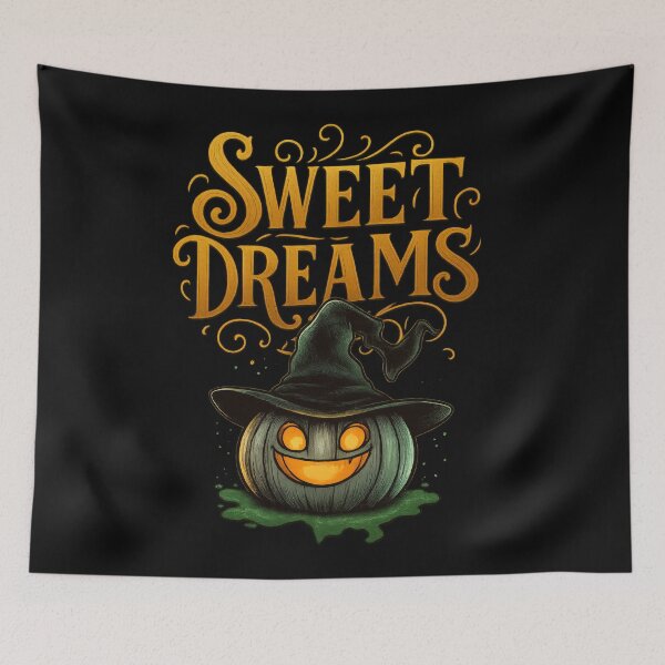 Item preview, Smiling Pumpkin with Witch Hat and Sweet Dreams Text designed and sold by Daagath.
