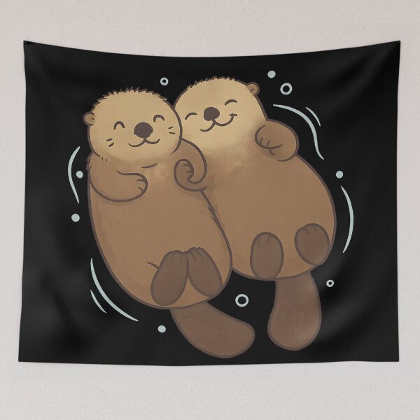 Item preview, Adorable Cute Otter Couple Holding Hands Cartoon Illustration Gift for Animal Lovers designed and sold by DrawHandArt.