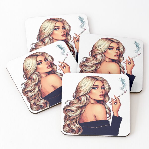 Item preview, Chic Blonde Woman Smoking Illustration with Retro Vibe. designed and sold by Spark2Seduction.