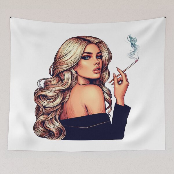 Item preview, Chic Blonde Woman Smoking Illustration with Retro Vibe. designed and sold by Spark2Seduction.