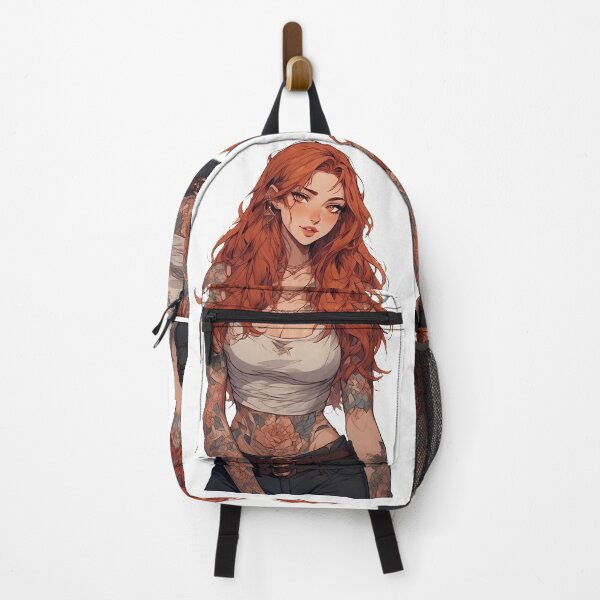 Item preview, A redhead woman with vibrant red hair, wearing a white tank top and showing her tattoos. designed and sold by Innercosmic.