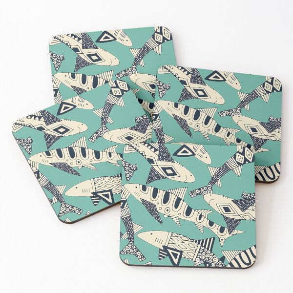 Item preview, Geometric Shark Pattern – Playful Abstract Design on Teal designed and sold by darkskinbender.