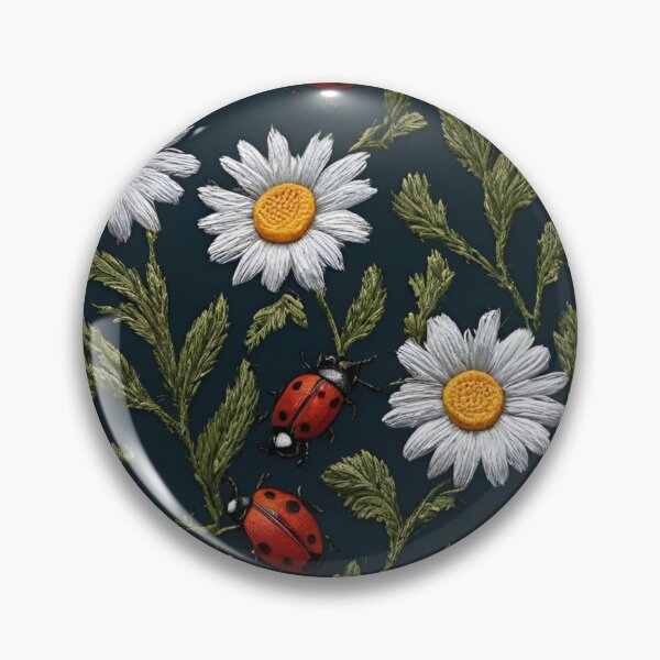 Item preview, Embroidered Daisies and Ladybugs on a Dark Background designed and sold by Ciervo Primavera.