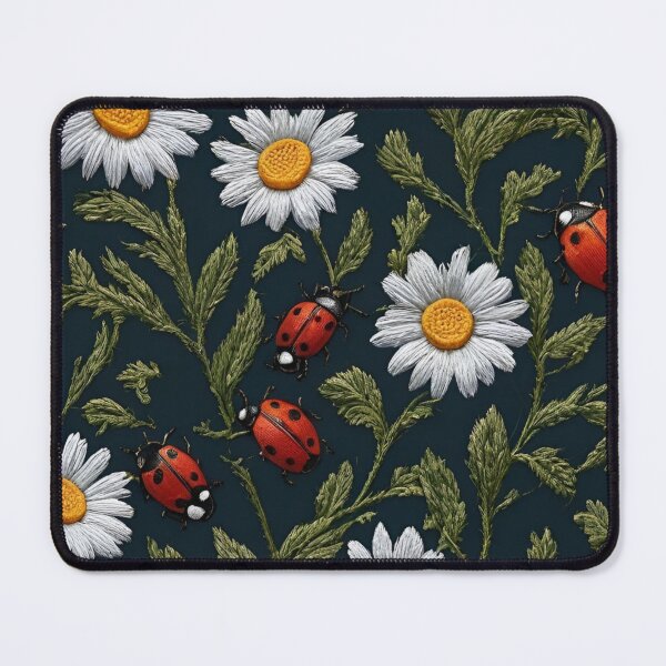 Item preview, Embroidered Daisies and Ladybugs on a Dark Background designed and sold by Ciervo Primavera.