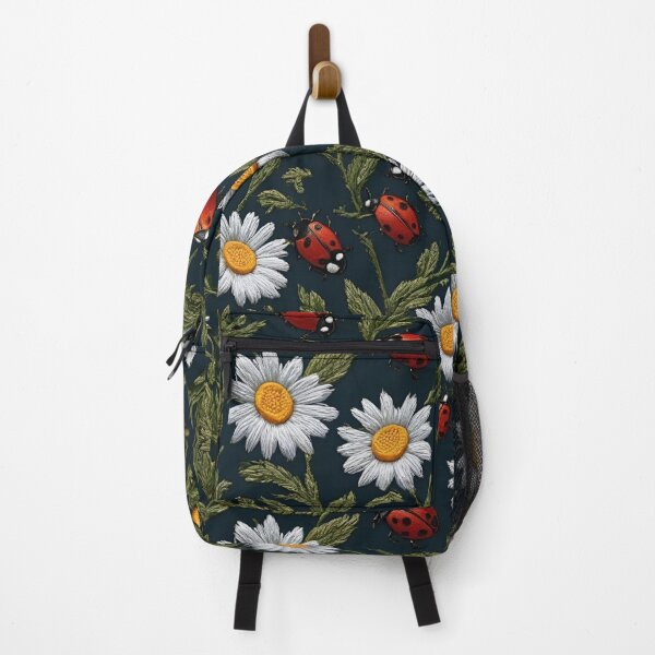 Item preview, Embroidered Daisies and Ladybugs on a Dark Background designed and sold by Ciervo Primavera.