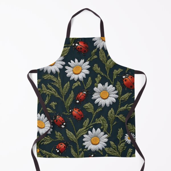 Item preview, Embroidered Daisies and Ladybugs on a Dark Background designed and sold by Ciervo Primavera.