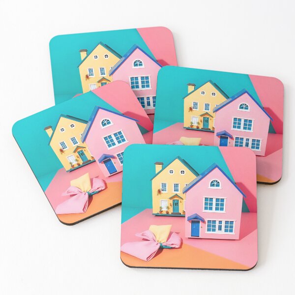 Item preview, Houses in Pink and Yellow with pink and yellow background designed and sold by MichelleSylvie.