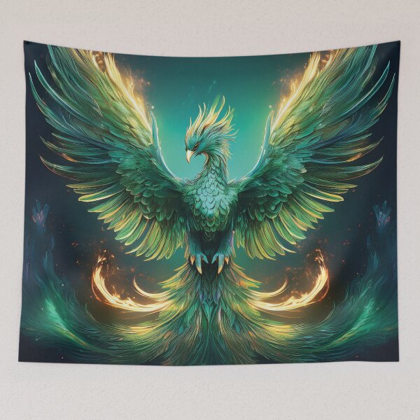 Item preview, Emerald Phoenix Rising with Fiery Wings designed and sold by MDKey DESIGN.