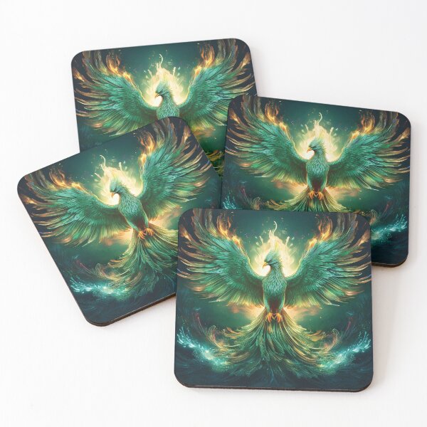 Item preview, Glowing Emerald Phoenix – Fantasy Bird of Fire and Rebirth designed and sold by MDKey DESIGN.