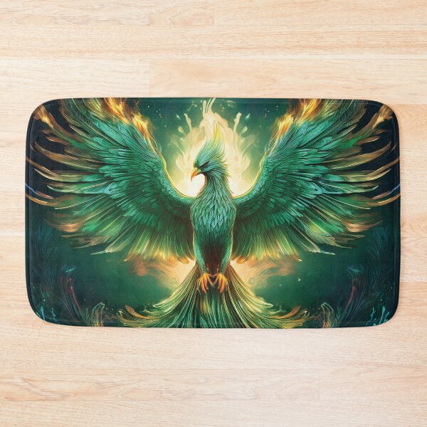 Item preview, Glowing Emerald Phoenix – Fantasy Bird of Fire and Rebirth designed and sold by MDKey DESIGN.