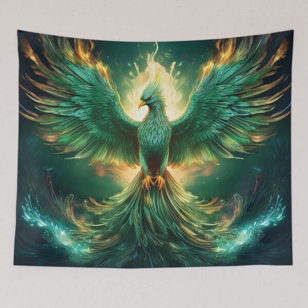 Item preview, Glowing Emerald Phoenix – Fantasy Bird of Fire and Rebirth designed and sold by MDKey DESIGN.