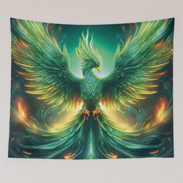 Item preview, Mystical Emerald Phoenix with Fiery Aura – Legendary Bird Artwork designed and sold by MDKey DESIGN.