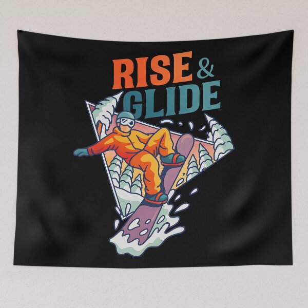 Item preview, Rise and Glide Retro Snowboard Adventure Graphic Design designed and sold by DrawHandArt.