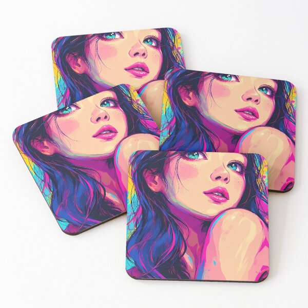 Item preview, A vibrant, colorful illustration of a woman’s shoulder and flowing hair against a bold, abstract background of pink, blue, and yellow hues. designed and sold by Innercosmic.