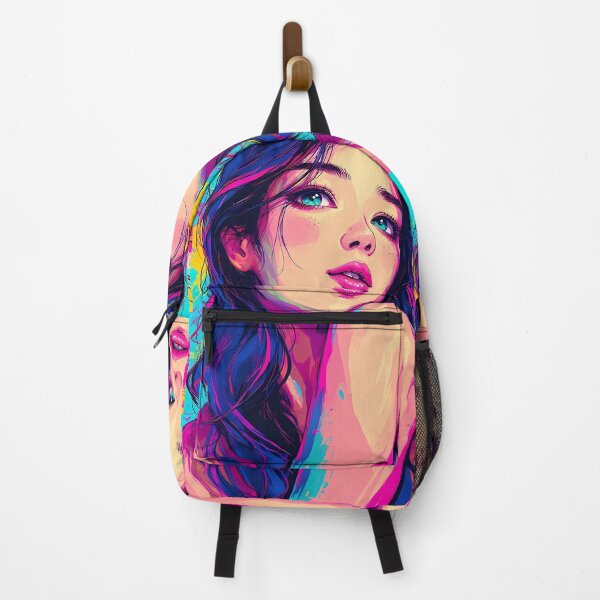 Item preview, A vibrant, colorful illustration of a woman’s shoulder and flowing hair against a bold, abstract background of pink, blue, and yellow hues. designed and sold by Innercosmic.