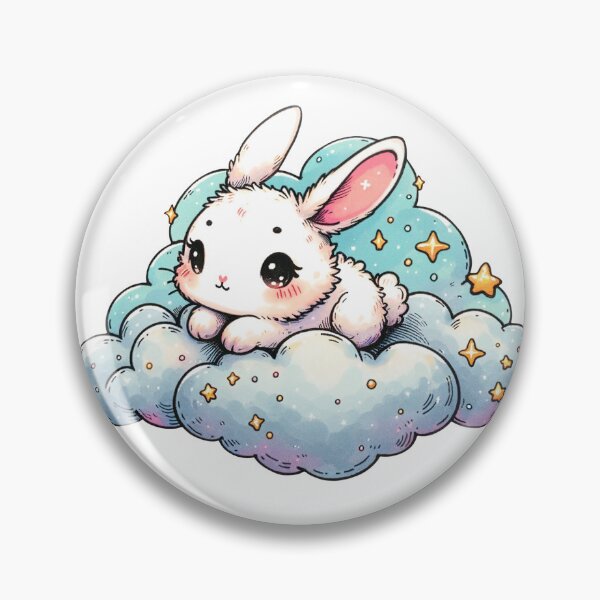 Item preview, Cute Bunny on Cloud – Kawaii Dreamy Night Illustration designed and sold by mybunnyparadise.