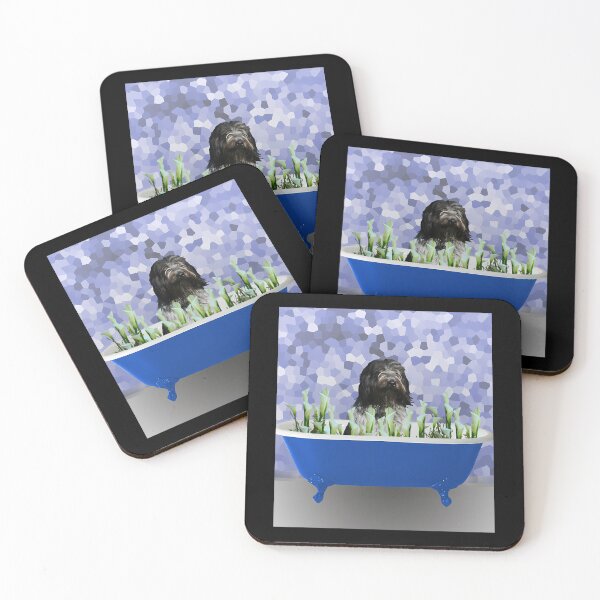 Item preview, Schapendoes dog in bathtub with grape calla flowers  	 designed and sold by pbprgllegpt47.