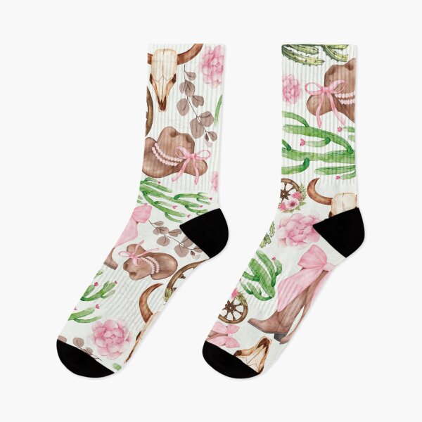 Item preview, Girly Western Cowgirl Pattern with Cactus and Boots designed and sold by WillowandEmber.
