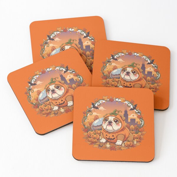 Item preview, Kawaii Bulldog in Pumpkin Costume at Cloud Gate – Chicago Halloween Cute Dog Art  designed and sold by FixwellStudio.