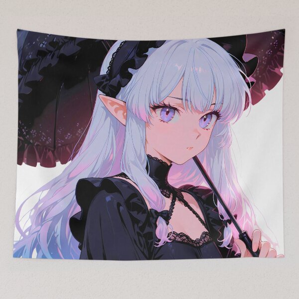Item preview, Gothic Elf Girl with Silver Hair and Umbrella designed and sold by LunattaStore.