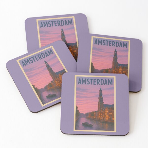 Item preview, Amsterdam Netherlands Travel Art – Canals and Westerkerk Tower Souvenir Print designed and sold by Annika Shurafa.