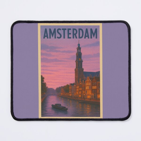 Item preview, Amsterdam Netherlands Travel Art – Canals and Westerkerk Tower Souvenir Print designed and sold by Annika Shurafa.