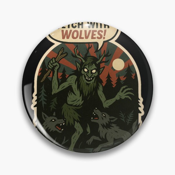 Item preview, Retro Horror Comic Art – Funny Forest Spirit Leshy Playing Fetch with Wolves Sticker designed and sold by JacobKAurumhead.