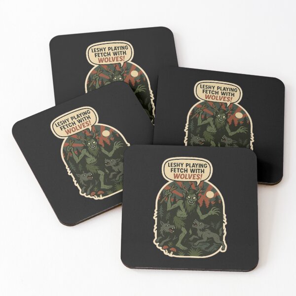 Item preview, Retro Horror Comic Art – Funny Forest Spirit Leshy Playing Fetch with Wolves Sticker designed and sold by JacobKAurumhead.