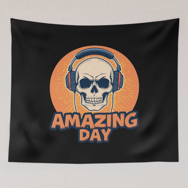 Item preview, Amazing Day Skull – Retro Rock Skull with Headphones in Orange Dance Ball designed and sold by ParaSiempreS.