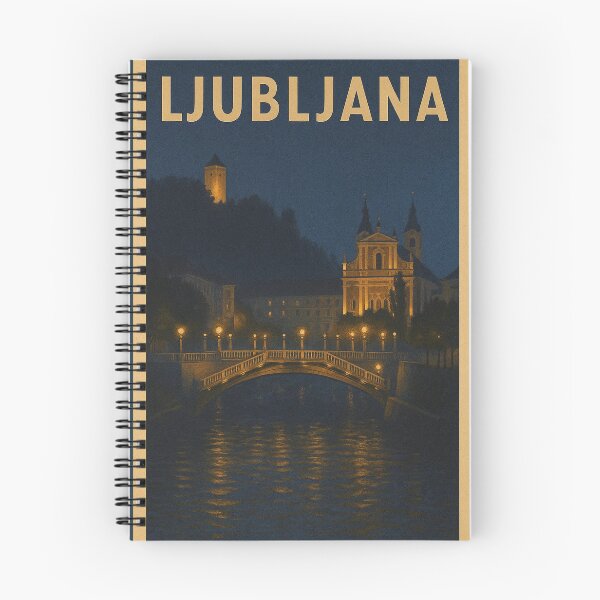 Item preview, Ljubljana Slovenia Travel Art – Triple Bridge and Castle Night Scene Souvenir designed and sold by Annika Shurafa.
