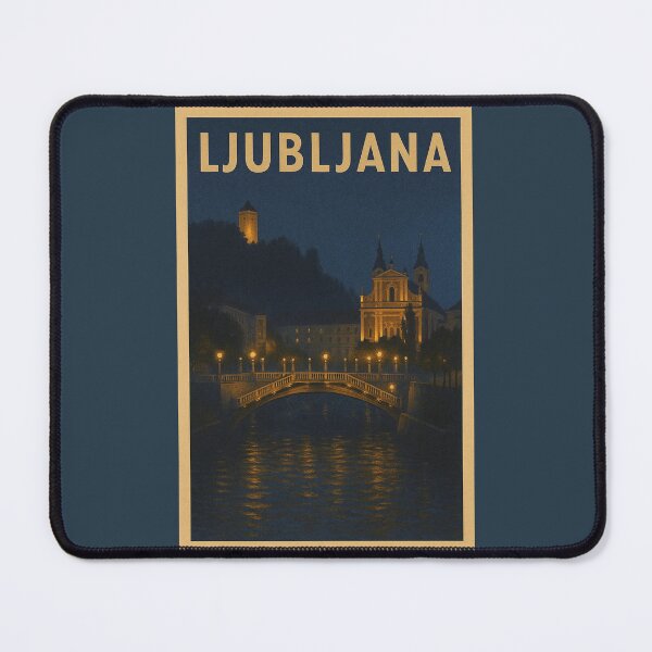 Item preview, Ljubljana Slovenia Travel Art – Triple Bridge and Castle Night Scene Souvenir designed and sold by Annika Shurafa.