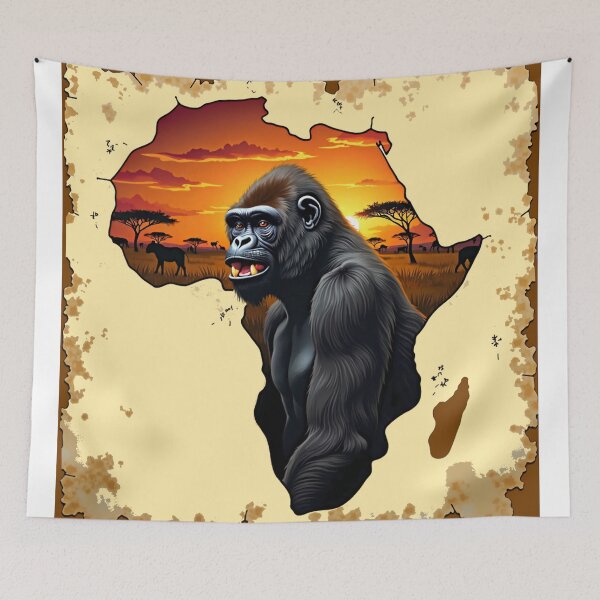 Item preview, Gorilla, Africa Map Wildlife Art designed and sold by AfroArtistryVibes.