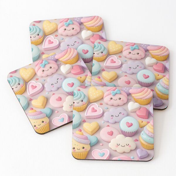 Item preview, Kawaii Pastel Cupcakes and Hearts – Cute Happy Dessert Pattern designed and sold by Bodsha.