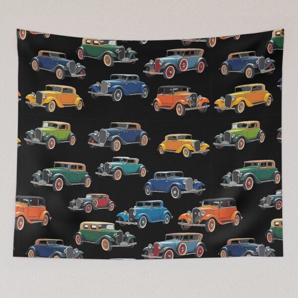 Item preview, Vintage Classic Car Pattern – Retro Automobile Design - BLACK designed and sold by PAPIRO SIGLO XXI.