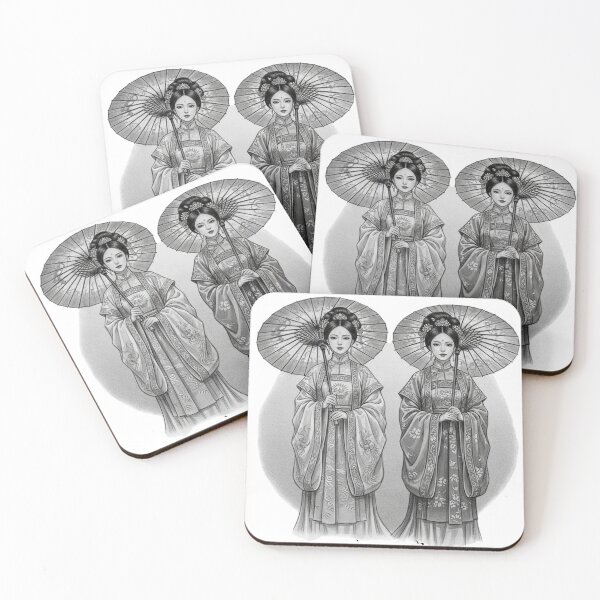 Item preview, Chinese Concubines with Umbrellas in Charcoal designed and sold by JOSTH.