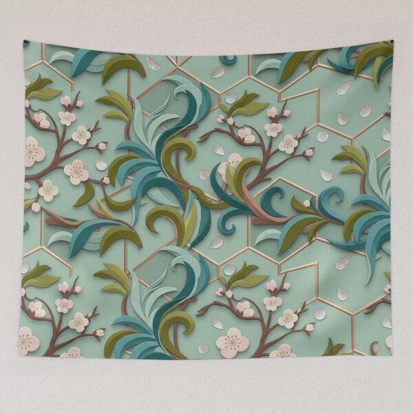 Item preview, Cherry Blossom and Teal Botanical Pattern designed and sold by Owcomm.