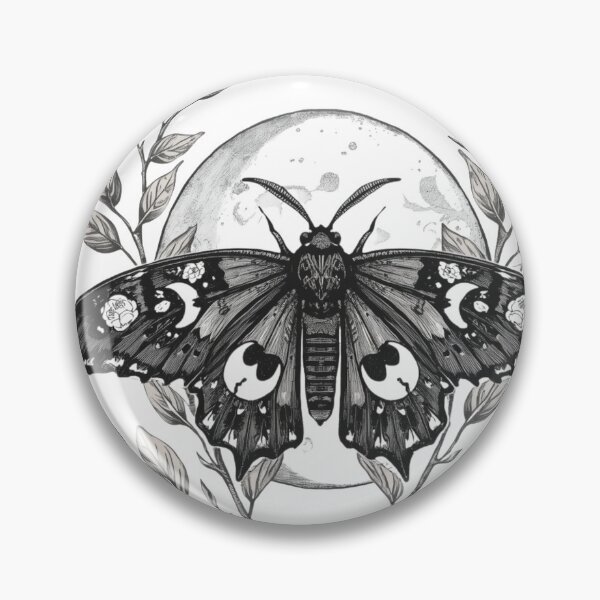 Item preview, Gothic Moth & Moon — Black and White Floral Crescent Illustration designed and sold by usa-Tshirt.