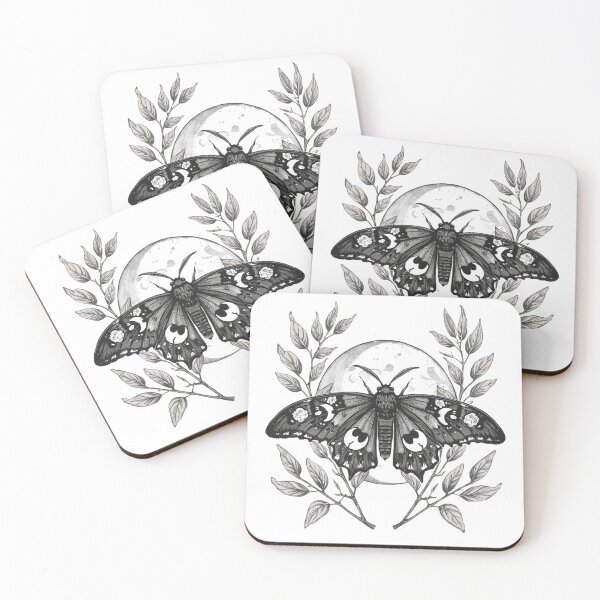 Item preview, Gothic Moth & Moon — Black and White Floral Crescent Illustration designed and sold by usa-Tshirt.