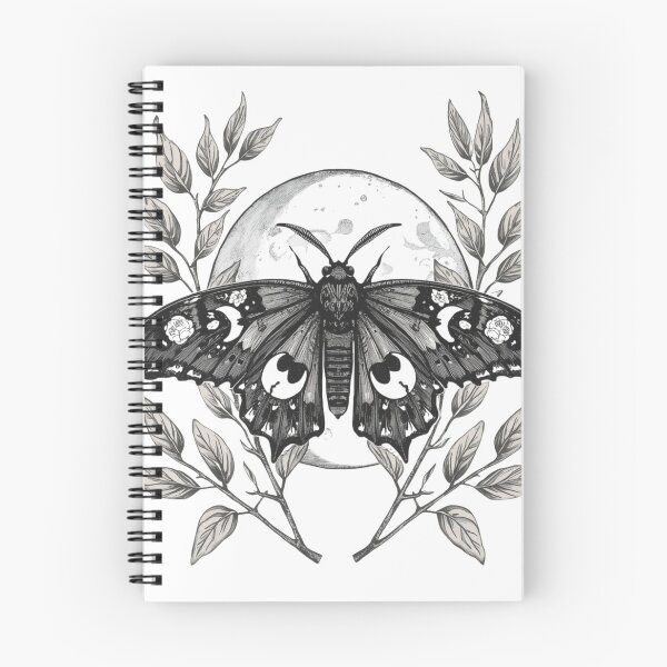 Item preview, Gothic Moth & Moon — Black and White Floral Crescent Illustration designed and sold by usa-Tshirt.