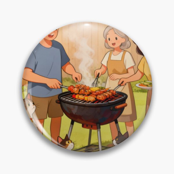 Item preview, Family BBQ with Cats – Cute Summer Illustration designed and sold by Mervee11.