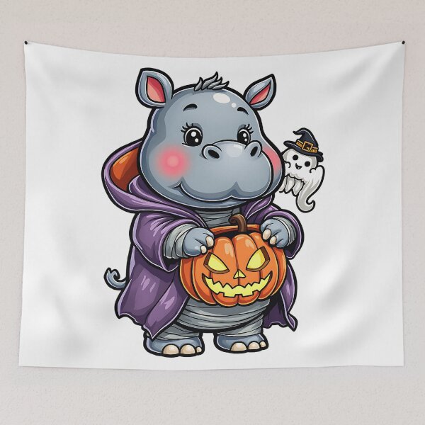 Item preview, Cute Hippo Halloween Pumpkin Funny Spooky Animal Art designed and sold by ArtDesignTp.