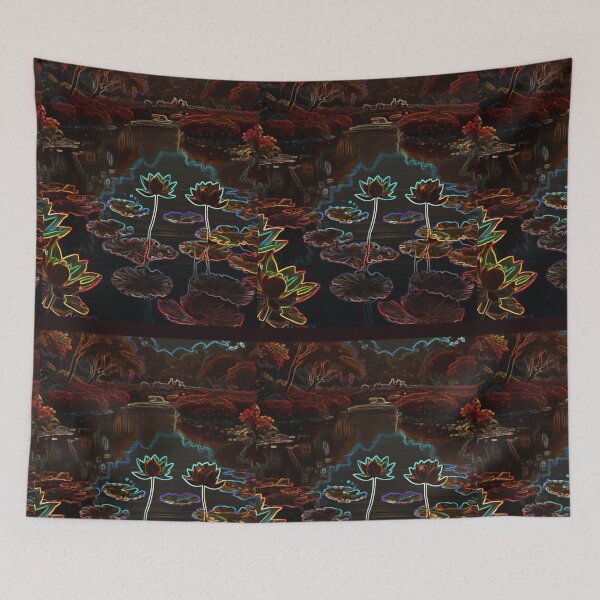 Item preview, Paisaje fluorecente con rio y flor de loto designed and sold by ART-WORLD-VIMO.