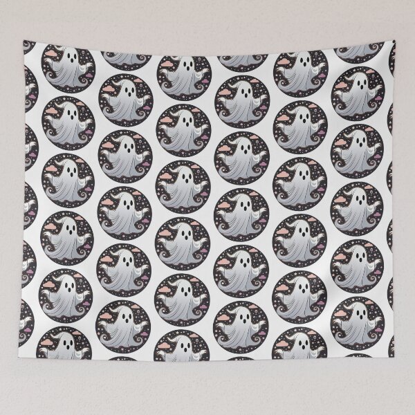 Item preview, Ghostie on Black Circle with Clouds designed and sold by jazzydevil.