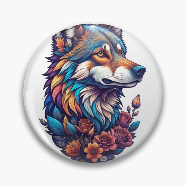 Item preview, Colorful Wolf with Flowers – Vibrant Animal Art designed and sold by Bodsha.