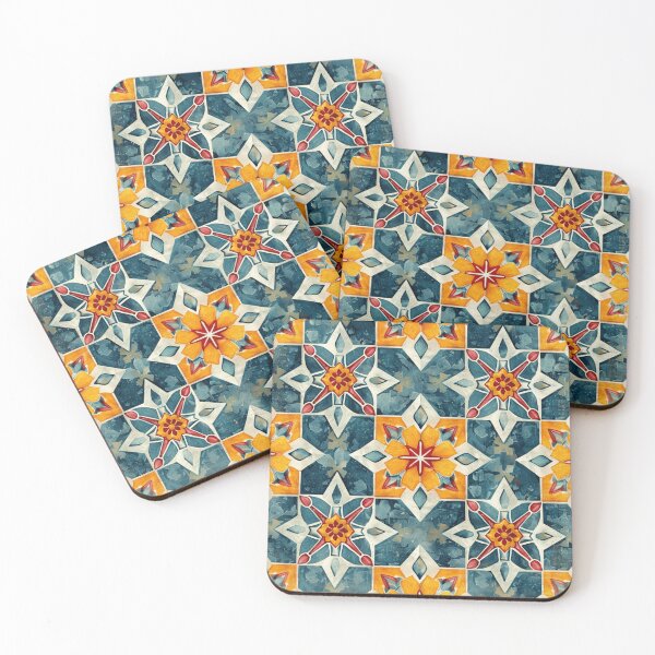Item preview, Rustic Moroccan Zellige Tile Pattern in Blue and Ochre designed and sold by Quirknova.