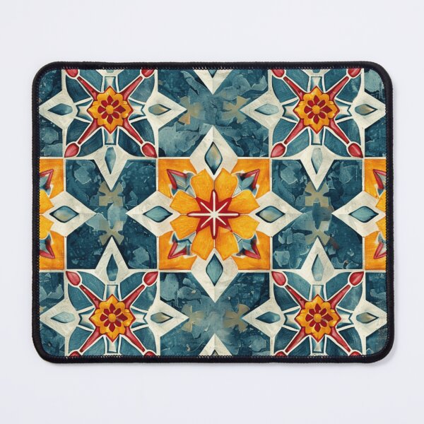 Item preview, Rustic Moroccan Zellige Tile Pattern in Blue and Ochre designed and sold by Quirknova.