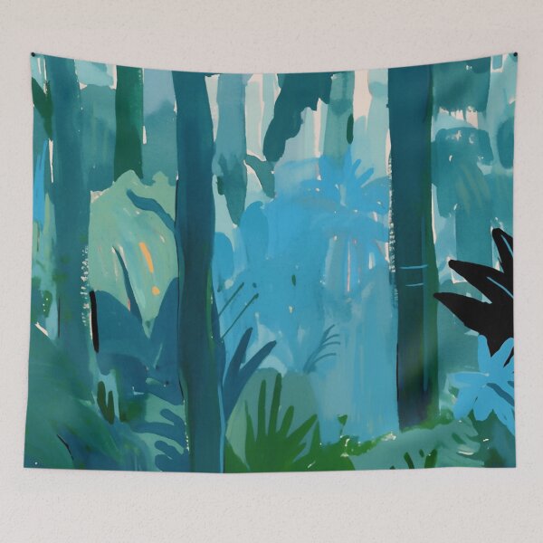 Item preview, Tropical Jungle Palm Trees - Teal & Deep Green Rainforest designed and sold by trajeado14.