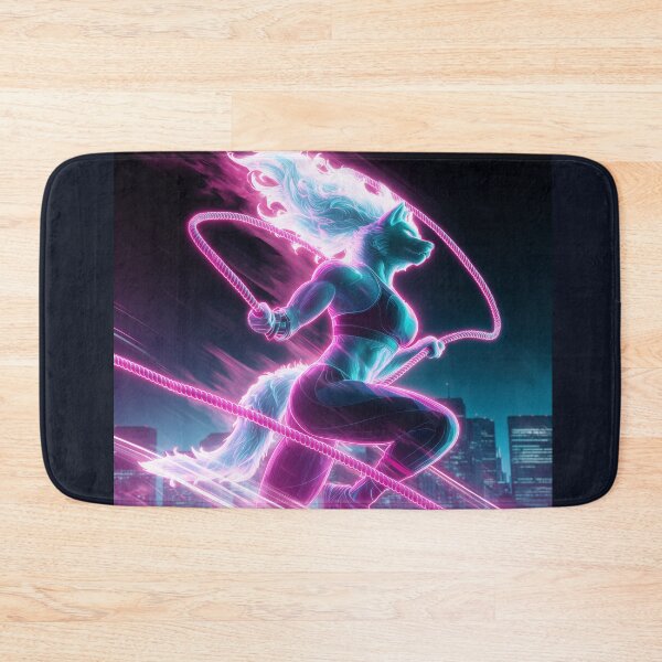 Item preview, Synthwave Neon Wolf Jump Rope Fitness Art designed and sold by ArgentoArt.