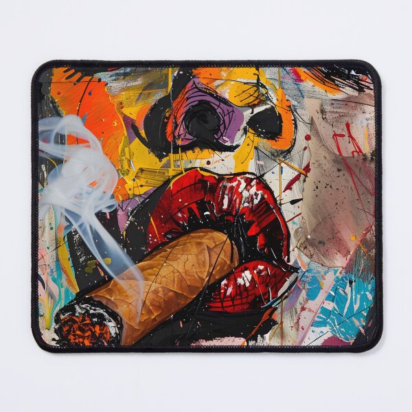 Aperçu de l'œuvre Aura fantaisiste - L'odyssée du cigare d'une femme dans une splendeur expressionniste abstraite créée et vendue par OlfactoART Studio.