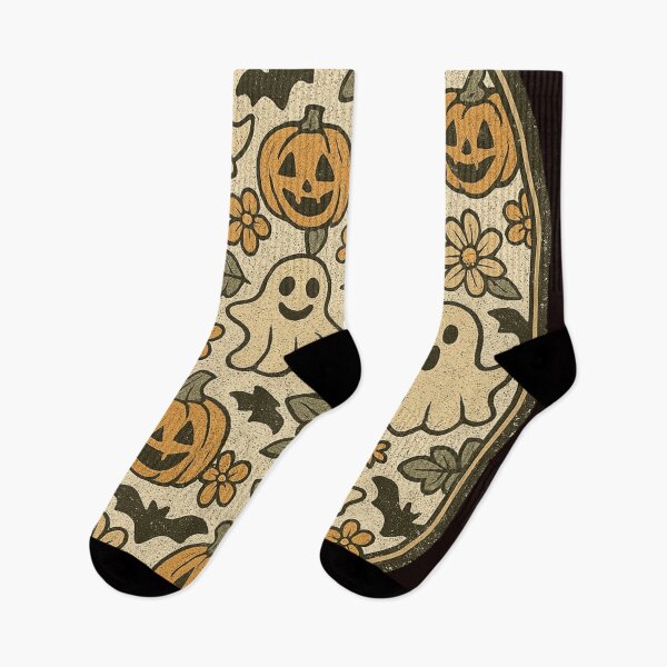 Item preview, Vintage Halloween Ghost Pumpkin Bat Floral Retro Spooky Design designed and sold by ldjcustomdesign.